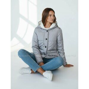 Brunello Cucinelli Jacket Silver Gray Down Monili Trim Hood Puffer Size 42 M 6